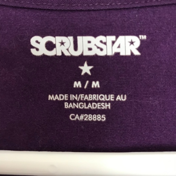 SCRUBSTAR Scrub Top Eggplant Purple Black M Short Sleeve V-Neck Front Pockets - Picture 12 of 15